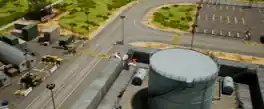 FPV quadcopter inspecting an industrial site in SkyDev simulation