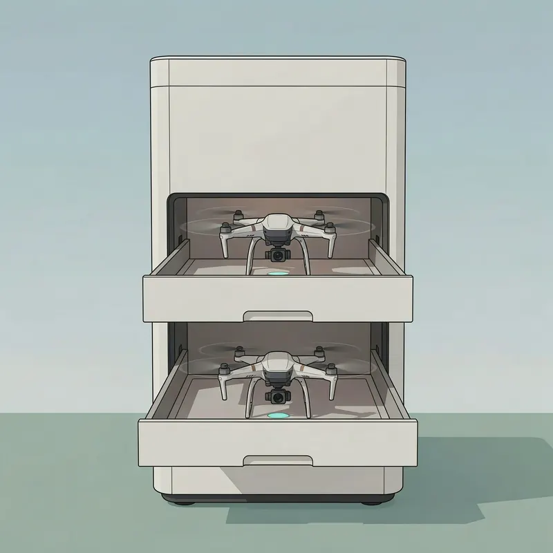 Drone Multidock docking station with two drawers, each holding a drone
